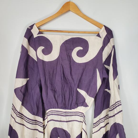 Johanna Ortiz Wave After Wave Organic Linen Mini Dress Midnight Blue Size XL - Picture 8 of 14